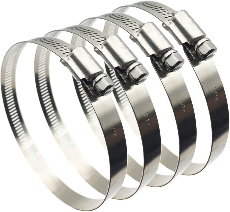 EesTeck 4" (Diameter) Adjustable 304 Stainless Steel Duct Clamps Hose Clamp Pipe Clamp Air Ducting Clamp worm drive hose clamps (4Pcs, 91mm-114mm) - Image 1